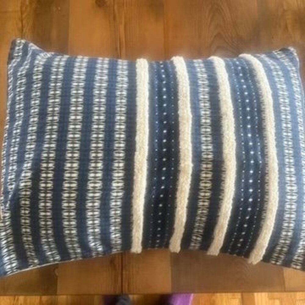 Vtg Anthropologie Ikat Pillowcases (2) 19"x26" Blue/White Cotton Raised Fringe